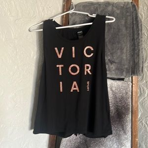 Victoria secret sport black with rose gold glitter writing tank top